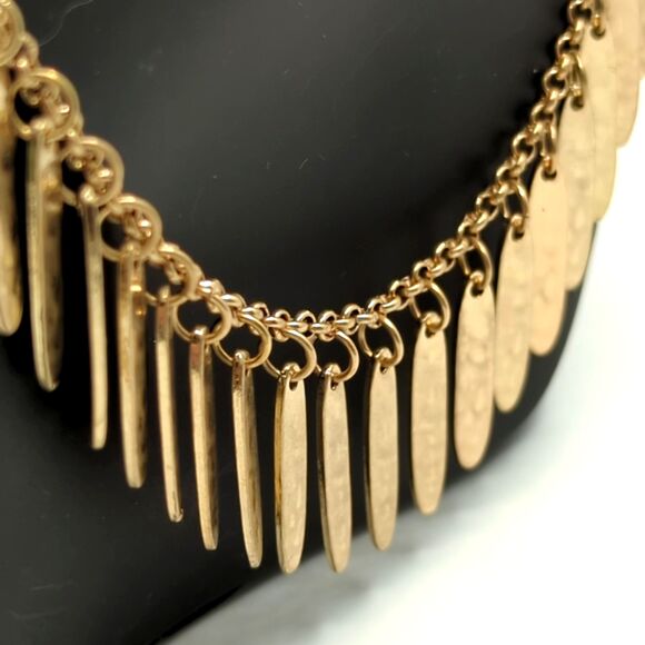 Vintage Hammered Gold-tone Metal Fringe Necklace - 20 inch chain - Picture 2 of 2